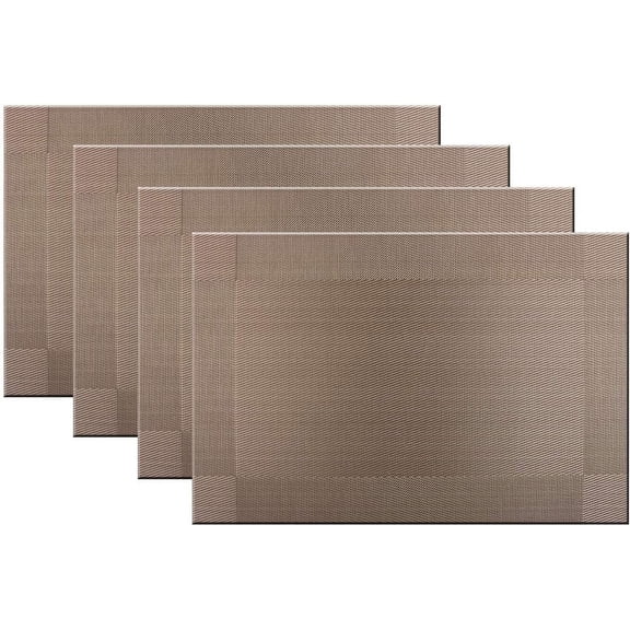 Placemats Washable PVC Placemats Plastic Wipe Clean for Kitchen Table Stain-resistand Woven Vinyl Wine Table Mats 12x18 inches Set of 4ļ¼Champagneļ¼