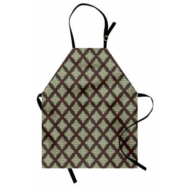 Quatrefoil Apron Vintage Style Tile Antique Arabic Design and Moroccan Stars, Unisex Kitchen Bib Apron with Adjustable Neck for Cooking Baking Gardening, Maroon Turquoise Pale Brown, by Ambesonne