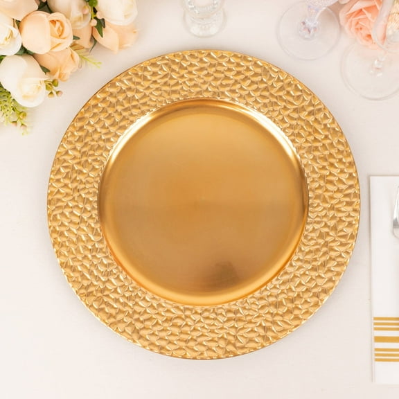 BalsaCircle 6 Metallic Gold 13 in Round Acrylic Charger Plates Hammered Rim Party Events Tableware Supplies