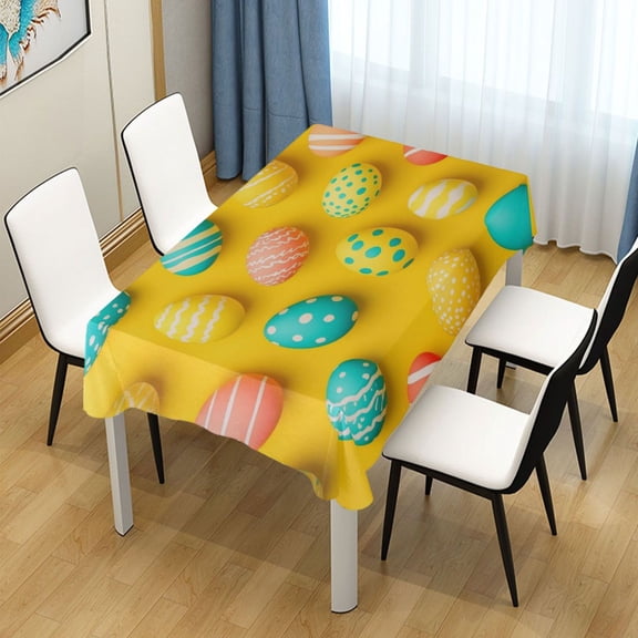 54x54 Inch Tablecloth Polyester Square Tablecloth for Home Kitchen Dinner Decor Colorful Cute Easter Eggs