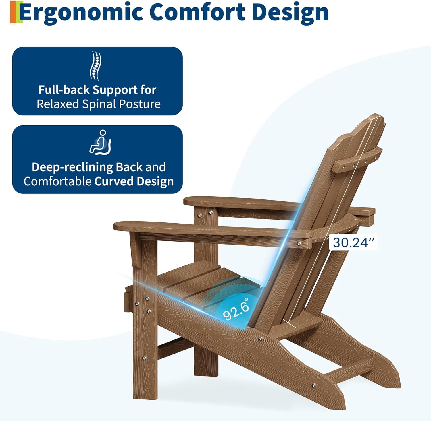 IdealHouse Adirondack Chair Set of 2 for Patio, HDPE Outdoor Lawn Chair with Wood Texture for Garden Backyard Deck Poolside Use
