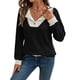 thumbnail image 1 of Camisetas de Larga de Moda de Otoño para Mujer, Sudaderas con Cuello en V y Botones de Patchwork, Tops Casuales Tipo Pulóver Negro M, 1 of 9