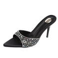 thumbnail image 6 of Xucatan Women's Rhinestone High-heeled Shoes Heels, Pointed Toe Satin Mules with Crystal Ankle Strap, Open Back Glitter Dress Sandals, Versatile Evening Party Footwear Gift, 6 of 9