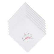 SelectedHanky Women's Cotton Handkerchiefs Flower Embroidered with Lace, Ladies Hankies 6 Pcs - Pink Floral
