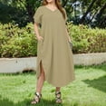 thumbnail image 5 of WTOBBY Women's Solid Color Slit Dress, Elegant Plus Size Short Sleeve V-Neck Casual Office Wear for Special Occasions Business Events and Cocktail Parties,Khaki 4XL, 5 of 5
