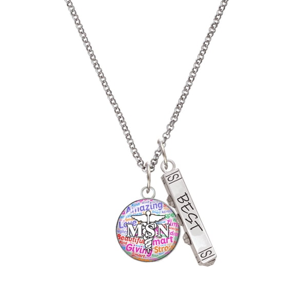 Delight Jewelry Silvertone Domed Multi Color MSN Silvertone Best Friends Forever Bar Charm Necklace, 23"