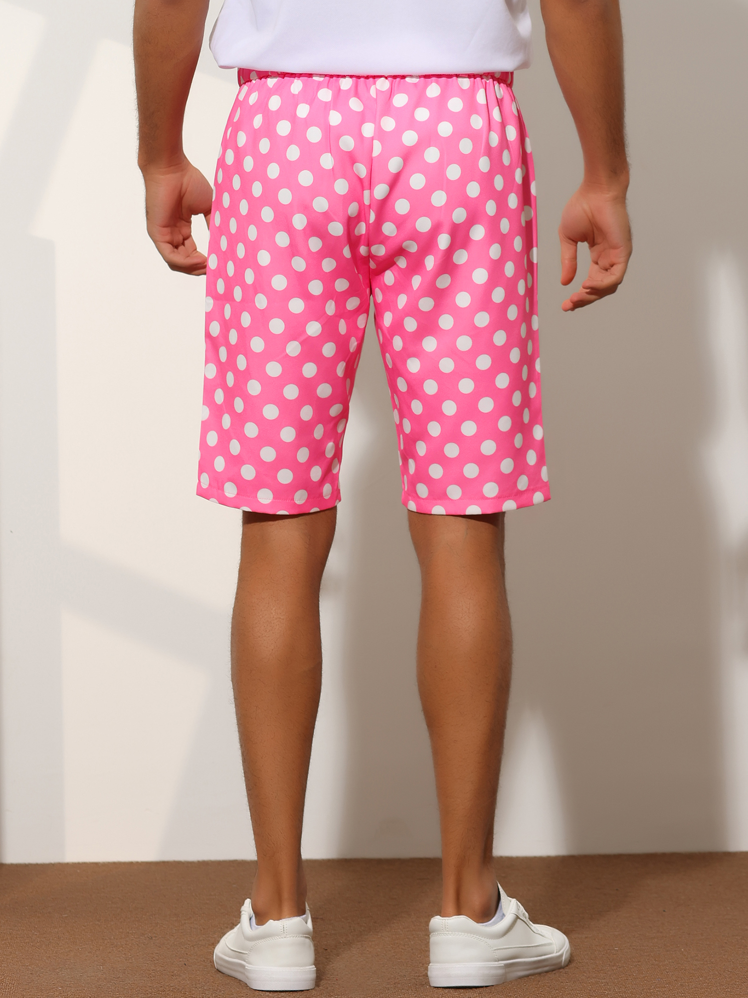 Unique Bargains Men's Polka Dots Shorts Straight Fit Comfort Flat Front Chino Shorts 34 Pink