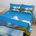 thumbnail image 2 of Ambesonne Winter Fitted & Top Sheet Set with Shams, Snow Frozen Lake Swiss, Blue Green White, 2 of 8