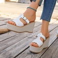 thumbnail image 3 of Platform Espadrilles for Women Peep Toe Slip on Slides Woven Braided T-Strap Wedge Sandals Backless High Heels Casual Summer Footwear White Size 7, 3 of 7