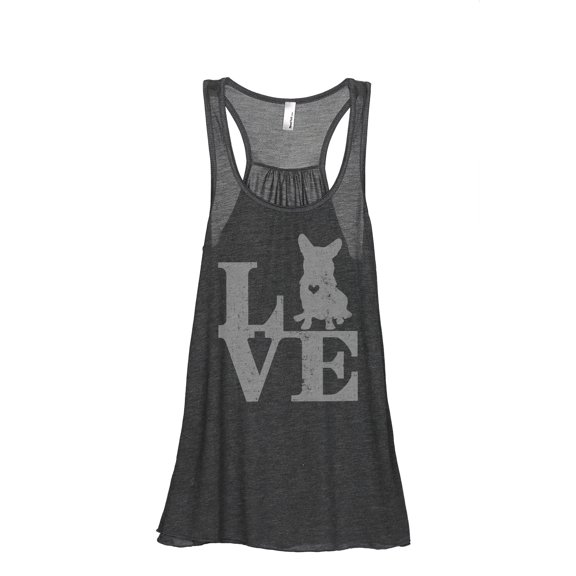 LOVE Corgi Dog Women's Fashion Sleeveless Flowy Racerback Workout Yoga Tank Top Charcoal Grey Medium