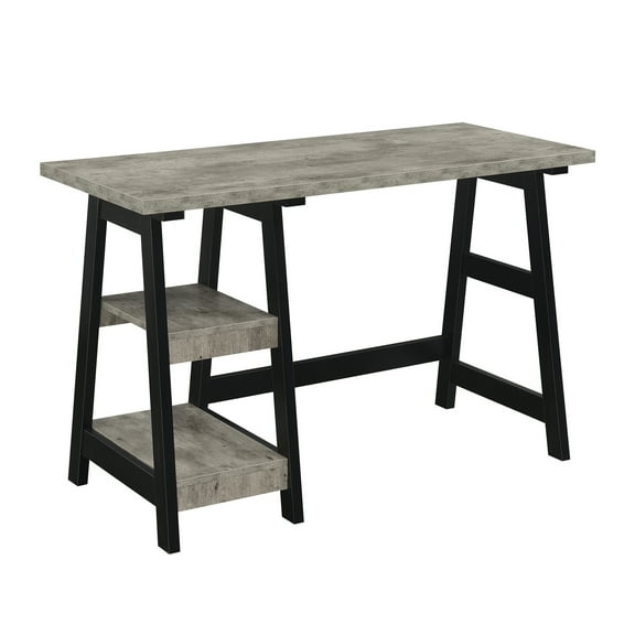 Trestle Desk with Shelves - 47" Wide Computer Writing Table, Home Office Desk, Easy Assembly, Multiple Finishes