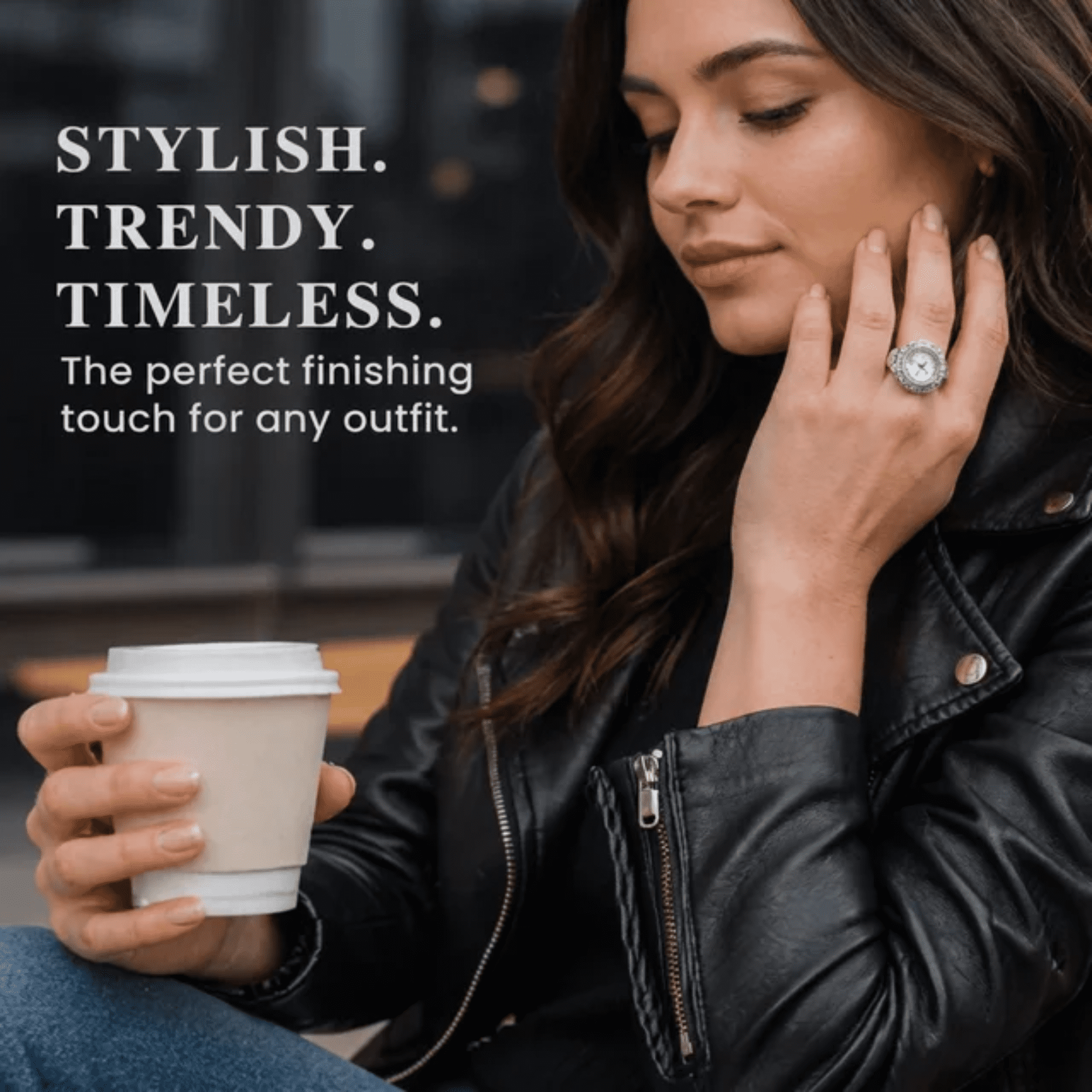 Jessica Simpson Women's Silver Adjustable Ring Watch – Crystal Bezel, Quartz Analog Mini Dial, Stretch Band Fashion Jewelry Accessory