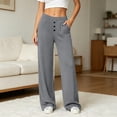 thumbnail image 2 of Noric Women Straight Leg Pants High Waisted Casual Elastic Waistband Button Front Pockets Loose Fit Workout Yoga Trousers, 2 of 8