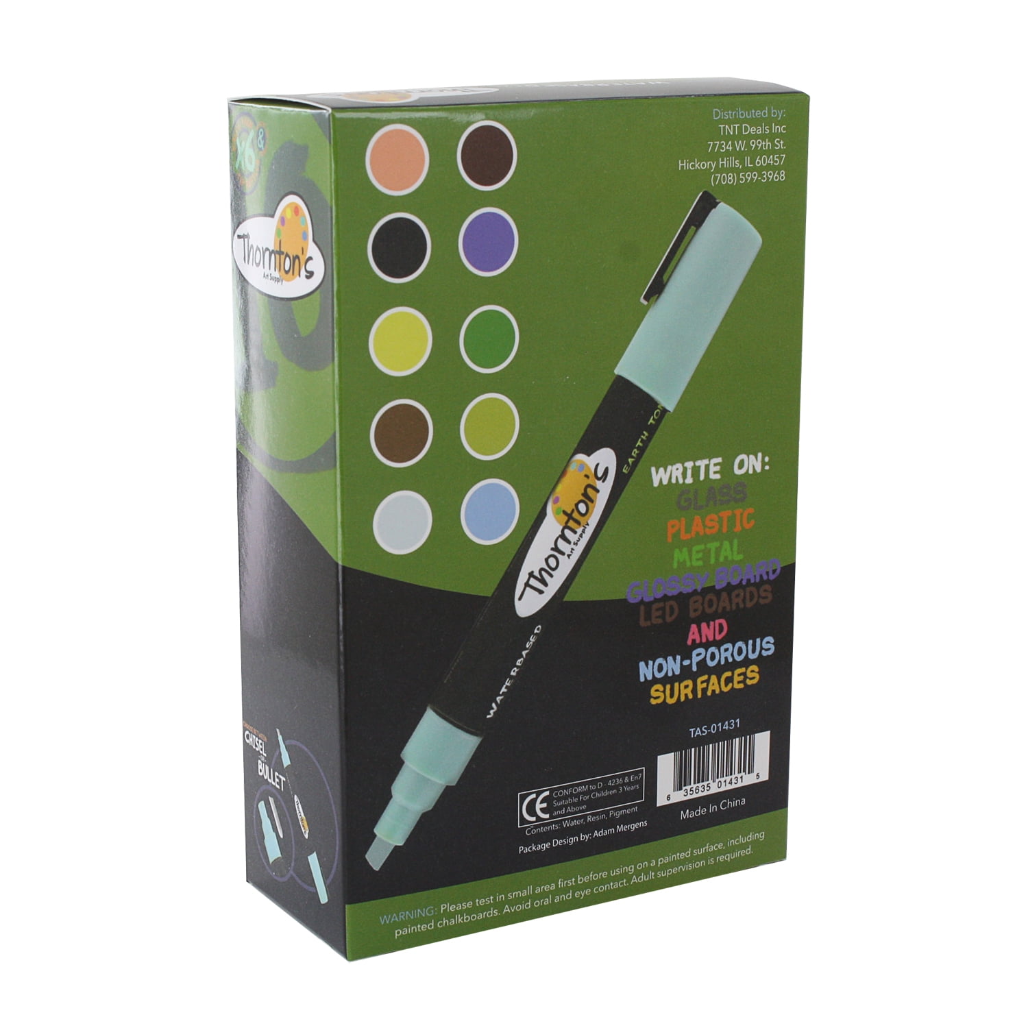 (3 pack) Thornton's Art Supply Liquid Chalk Markers with Reversible Tips, Assorted Earth Tone Colors, Pack of 10