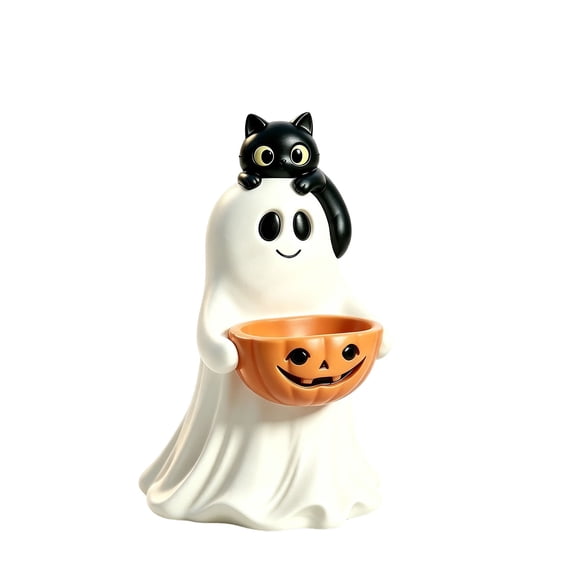 Wmkox8yii Ghost Figurine with Pumpkin Candy Bowl,9.8 inches Halloween Decorative Statue for Porch Tabletop Mantel Indoor Outdoor Display