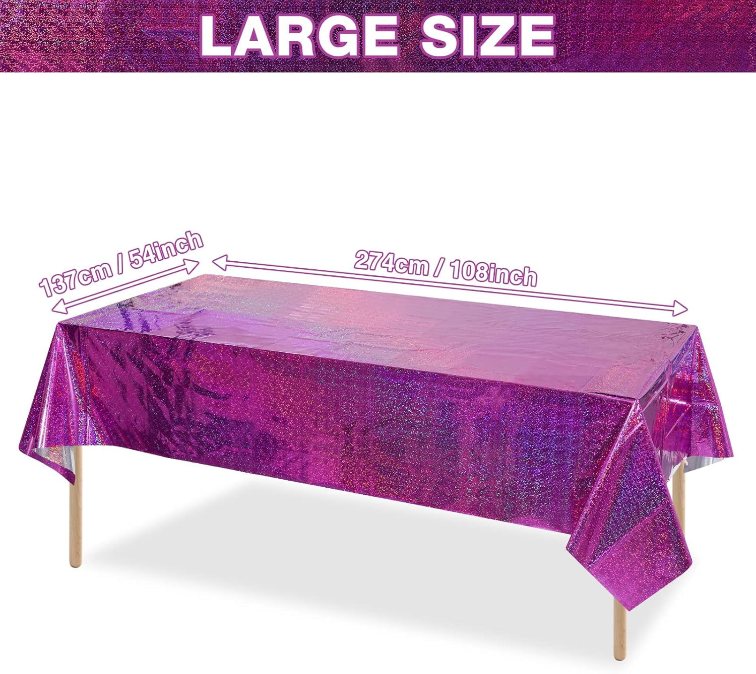 QIANJIA 4 Pack Iridescent Pink Plastic Tablecloths Shiny Disposable Laser Rectangle Table Covers,Holographic Foil Tablecloth Iridescent Party Decorations for Birthday Wedding Christmas, 54x108Inch