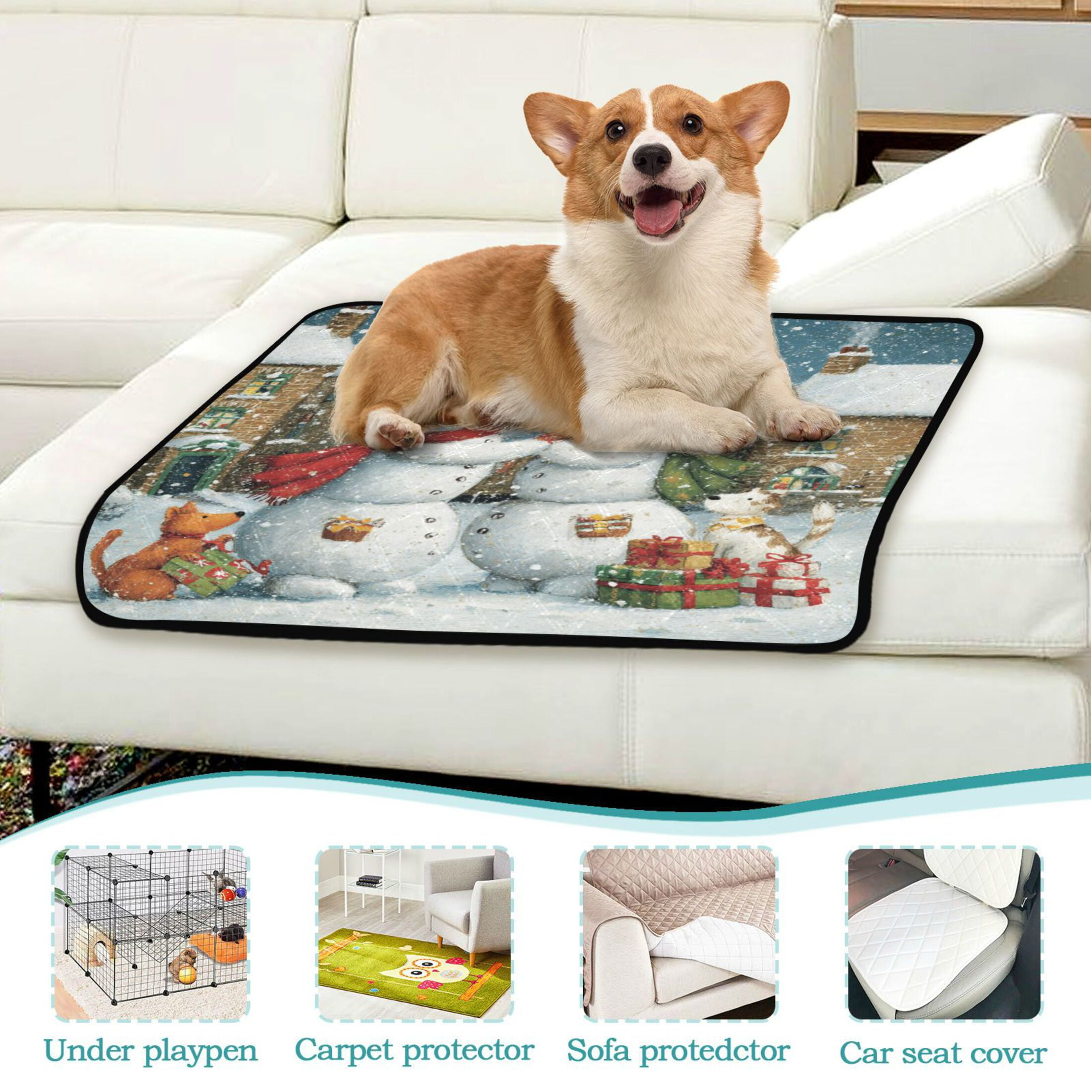 Qxltty Hugging Snowmen Cat litter Pads Pet Set of 2 Diaper Mats Center Anti-leakage Layer Absorbent Soft and Comfortable