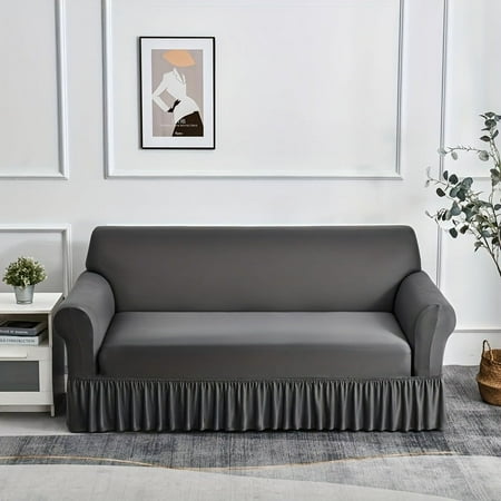 

PORK Stretchable Sofa Slipcover With Skirt - Solid Color Elastic Band Closure Machine Washable - Fits Single To Four-Seater Sofas Couch Covers For Sofa Sectional Sofa For Living Room HO