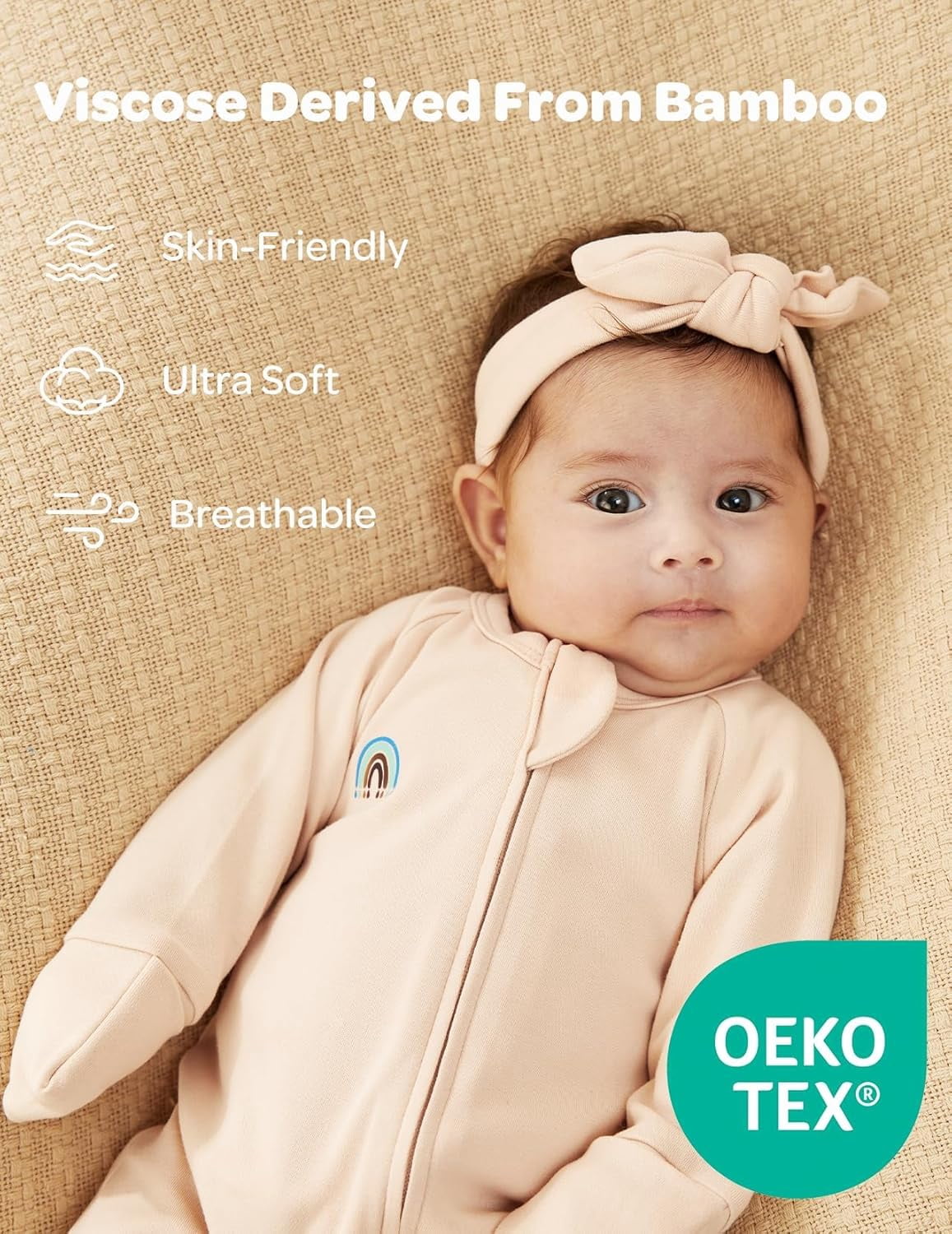 Momcozy Bamboo Fiber Baby Foot Cover Bodysuit 2-Piece Set BP001 Newborn Pink + Brown