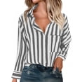 thumbnail image 2 of WTOBBY Women's Striped Button Down Shirt Long Sleeve Casual Shirt - Fashion Blouse with Button Front for Stylish and Comfortable Office or Daily Wear,Black L, 2 of 5