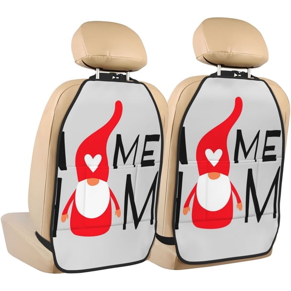 Kdxio Gnome Home With A Cute Gnome Print 2 Pack Car Kick Mat Seat Cover Back Protector Mat with Pockets for Organizer Backseat Protector and Storage Anti Kick Pad for Vehicles