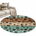 thumbnail image 2 of Round Area Rug 3 Ft, Teal Blue Brown Washable Non-Slip Circle Carpet for Living Room/Bedroom, Rustic Farmhouse Dog Paw Vintage Low-Profile Small Floor Mats Collection Rugs for Indoor, 2 of 7