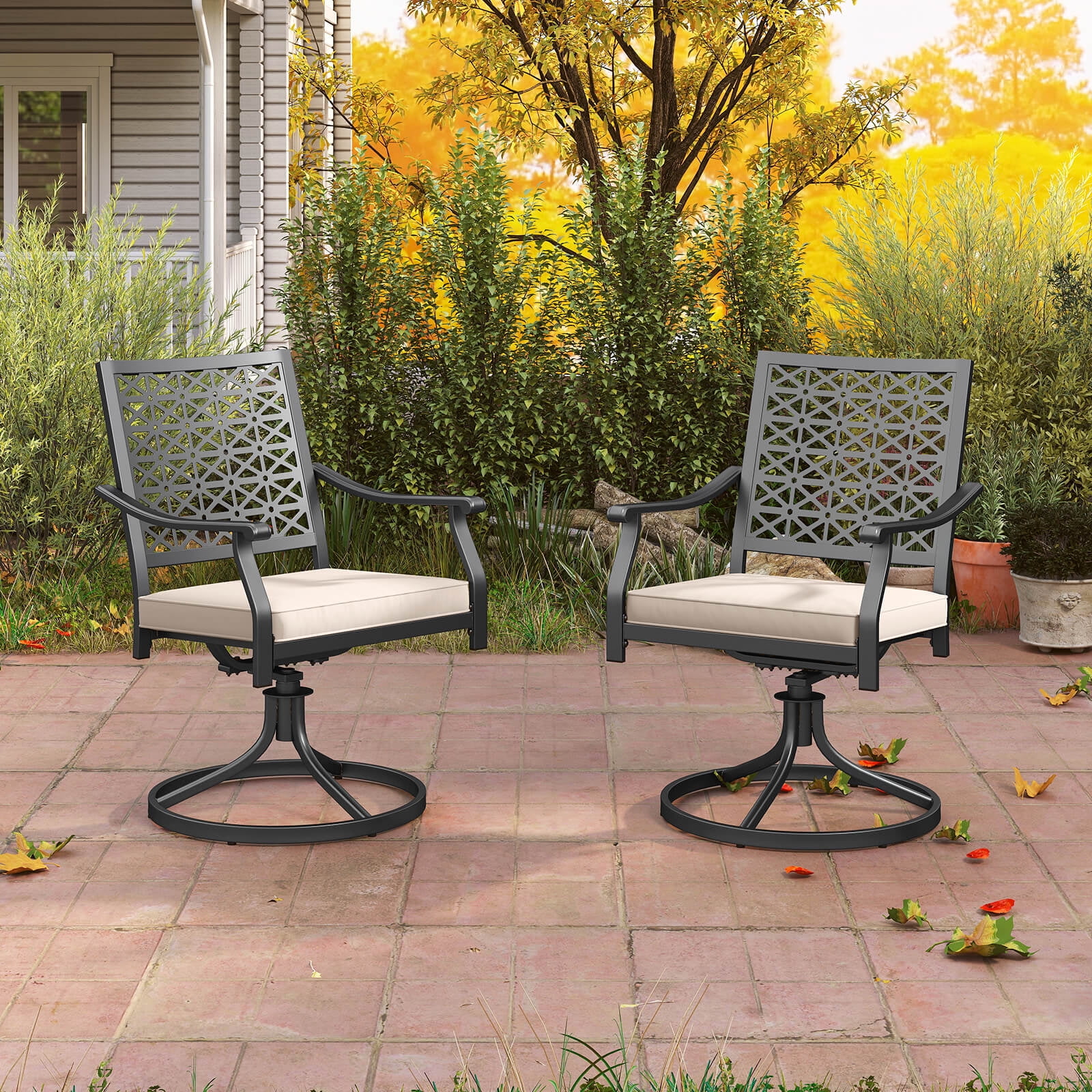 Costway 4 PCS Outdoor Swivel Chairs Patio Dining Chairs with Padded Cushions High Back Beige