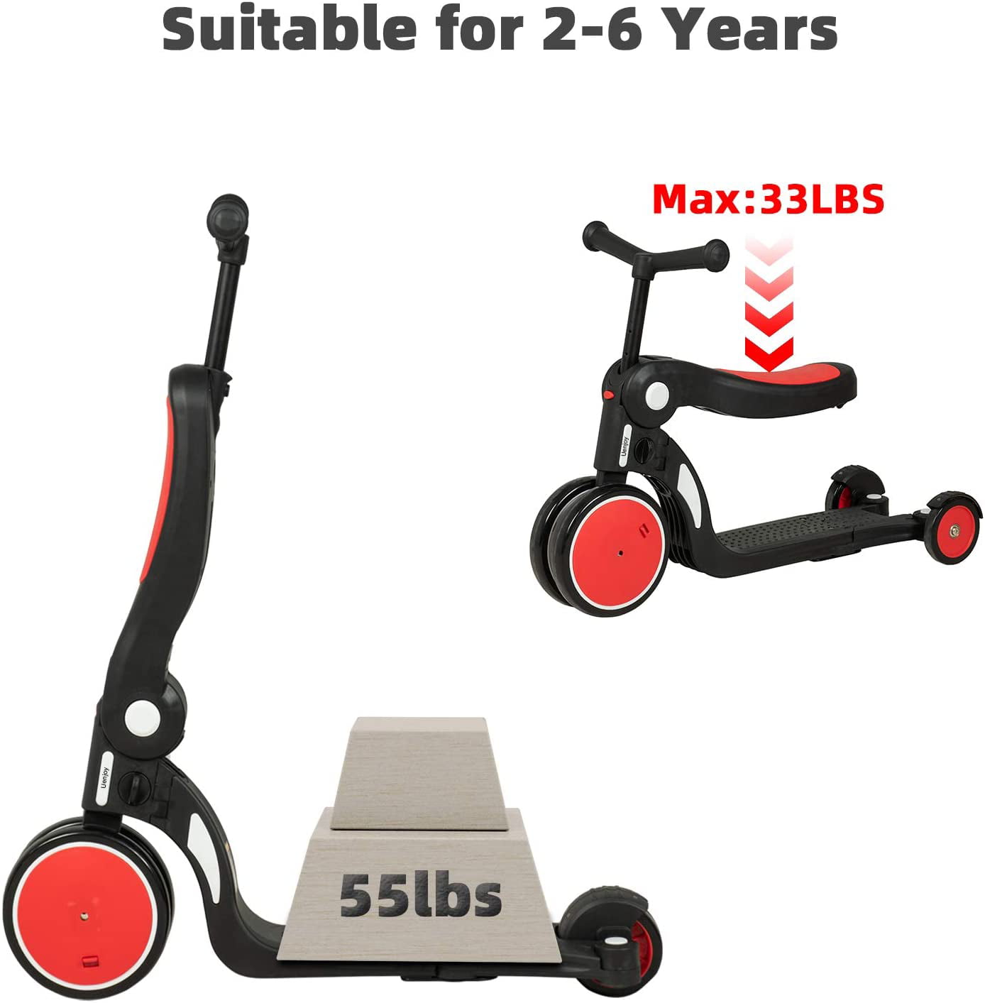 HUIGE Foldable Duty Tri Scooter with adjustable handle bars suitable 2-6 years old baby multifunctional tricycle,Blue 