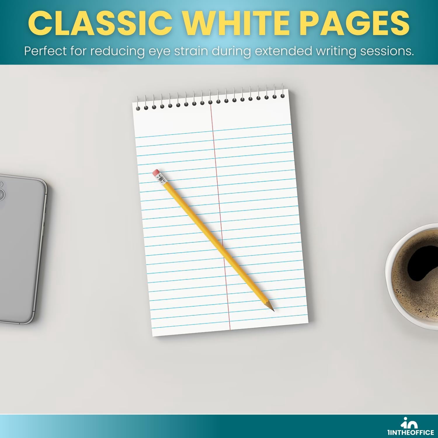 1InTheOffice Steno Pads Spiral 6x9, Steno Note Pads, Spiral Steno Pads, Gregg Ruled, 80 Sheets/Pack, White, 24 Pack
