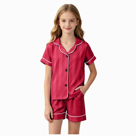 Xudanell Baby Girls Toddlers Baby Girls' 2-Piece Coat Style Pajama Short Set (5-6 Years,Red)