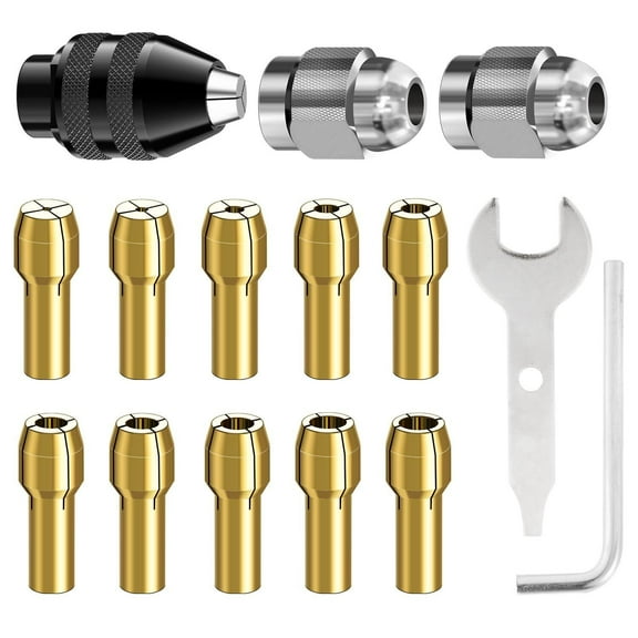 15PCS Drill Chuck Collet Set 0.8-3.2mm Shank Replacement for Dremel Rotary Tool