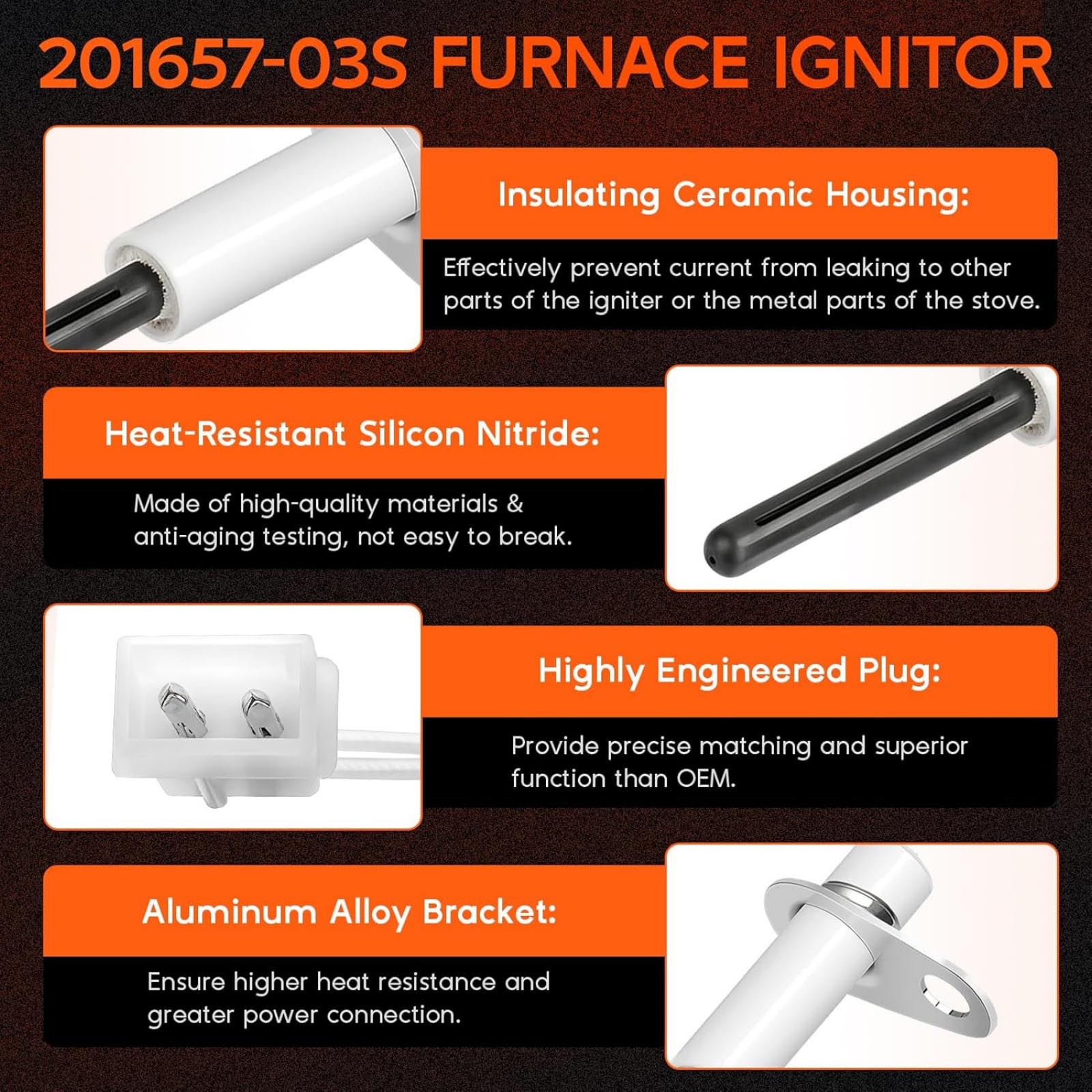 TAPDRA Hot Surface Furnace Ignitor Silicon Nitride Aluminum Alloy 120V-132V OEM 20165703S For Amana Heating Systems