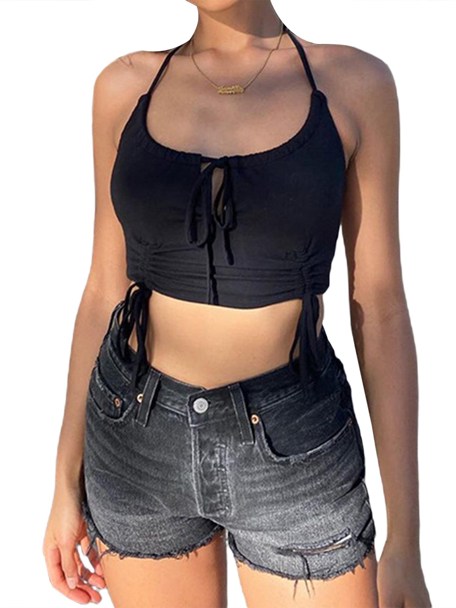 drawstring ruched crop cami top