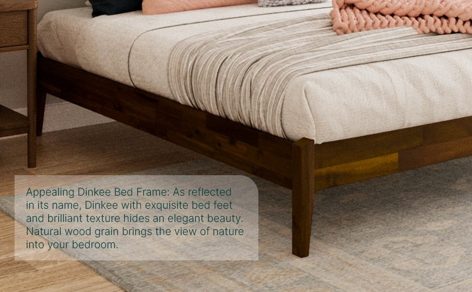 Bme Dinkee 15 Inch Signature Bed Frame Without Headboard - Modern & Minimalist Style with Acacia Wood - 12 Strong Wood Slat Support - Easy Assembly - No Box Spring Needed (Dark Chocolate, King)