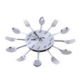 thumbnail image 4 of Grande surface miroir 3D argentée, design moderne, couverts, ustensiles de cuisine, cuillère, fourchette, horloge murale à faire soi-même, 4 of 4