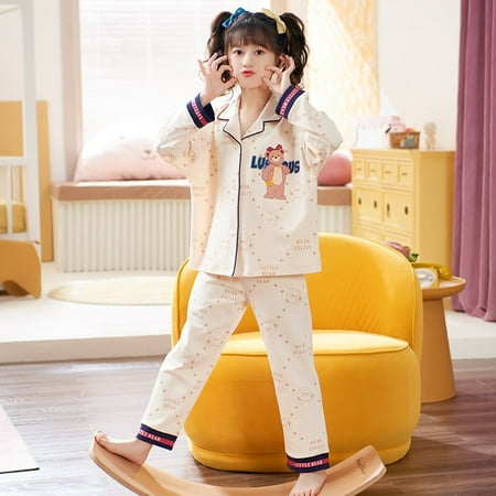 

Cotton Children Pajamas Spring and Autumn Girls Cartoon Print Kuromi Hello Kittys Two Piece Set Long Sleeve Long Pant Loungewear
