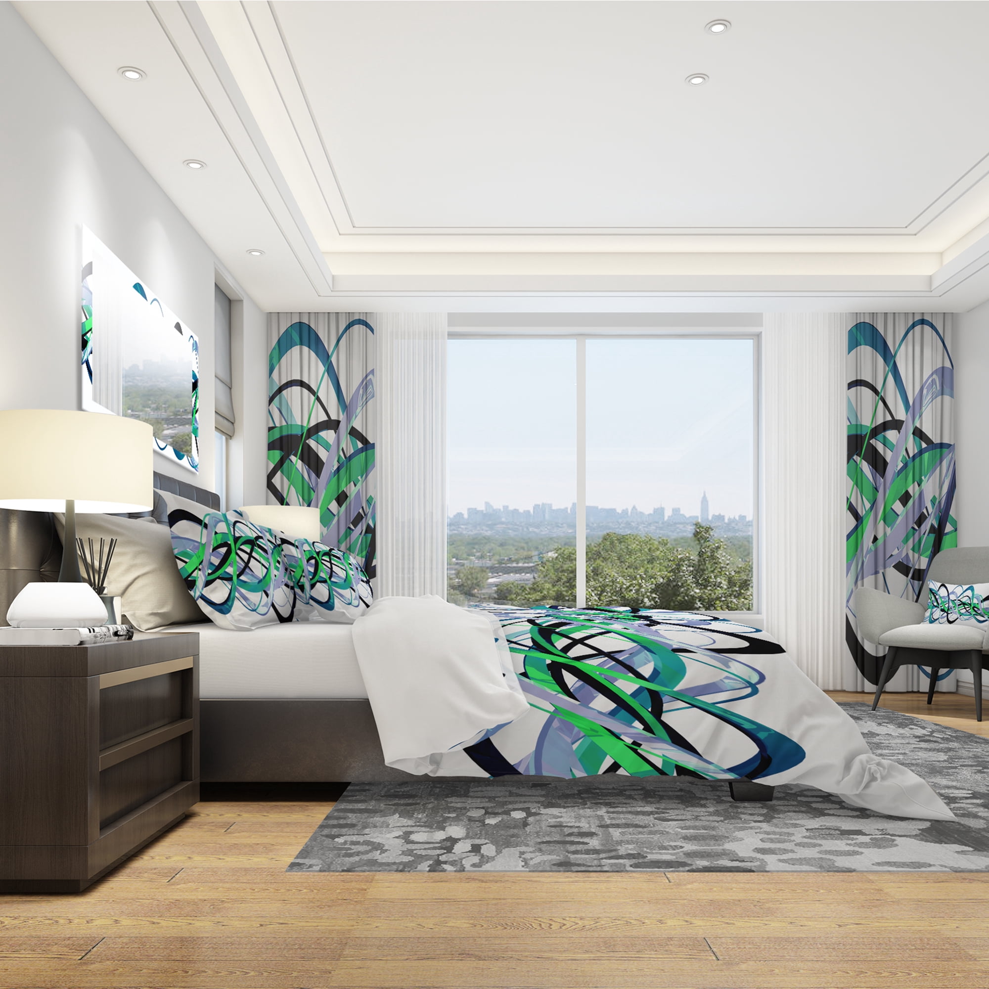 Designart 'Green and Silver Helix' Modern & Contemporary Duvet Cover Set