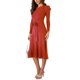 thumbnail image 2 of Txlixc Vestido Midi de Punto para Mujer, Sexy Manga Larga Puff Cuello Redondo Color Sólido Vestido con Lazo en la Espalda Txlixc  Moda, 2 of 9
