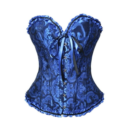 GXIPO Dark Blue Women s Lacing Corset Top Satin Floral Boned Overbust Body Shaper Bustier Waist Push Up Shapewear