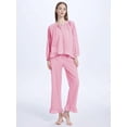 thumbnail image 4 of Womens Plaid Pajamas Sets 2 Piece Cotton Pj Set Puff Sleeve Ruffle Babydoll Shirt Gingham Pants Lounge Sets Pink L, 4 of 7