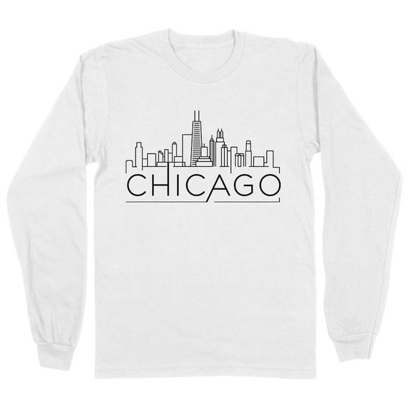 Skyline Chicago Illinois Long Sleeve Shirt Unisex Large White