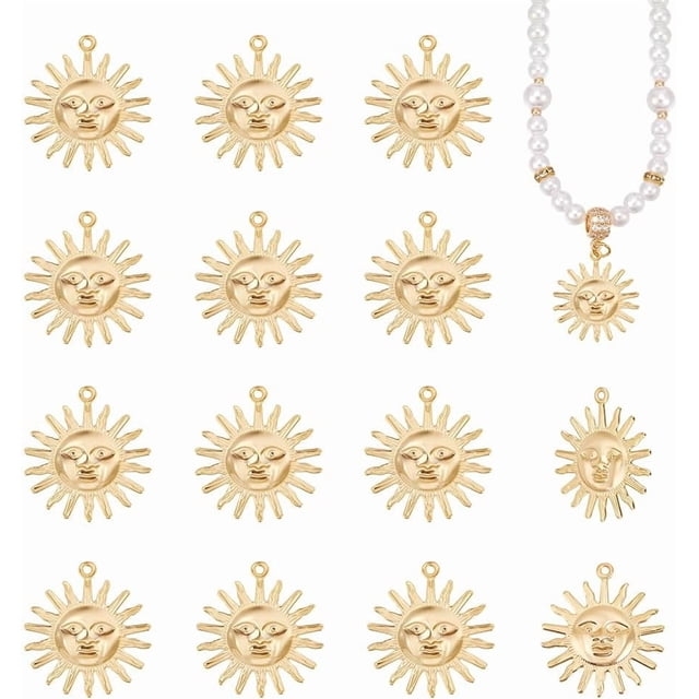 16 dijes de sol chapados en oro de 18 quilates, dijes para pendientes, colgantes de sol, dijes de eclipse solar, dijes de sol celestial, dijes de joyería.