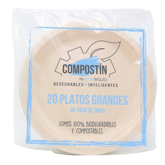 Platos biodegradables Compostín Entelequia grandes 20 pzas