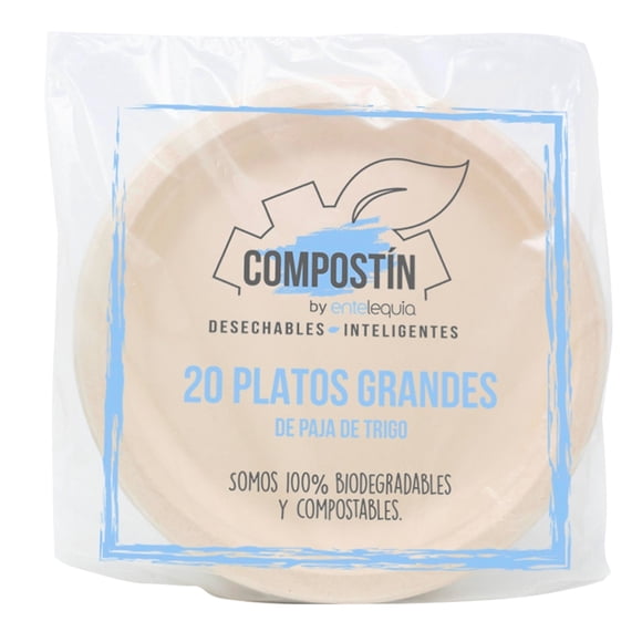 Platos biodegradables Compostín Entelequia grandes 20 pzas