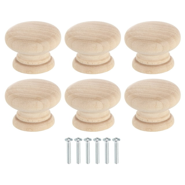 Uxcell 6 Pack Perilla de Cajón Redonda de Madera, Perillas Redondas de 1 3/8" de Diámetro con Tornillos para Muebles, Cajón, Vestidor, Armario
