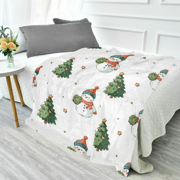 70x55 Inches Glow in The Dark Blanket Cozy Throw Camping Blankets for Home and Outdoor Use Cute Snowman and Christmas Tree