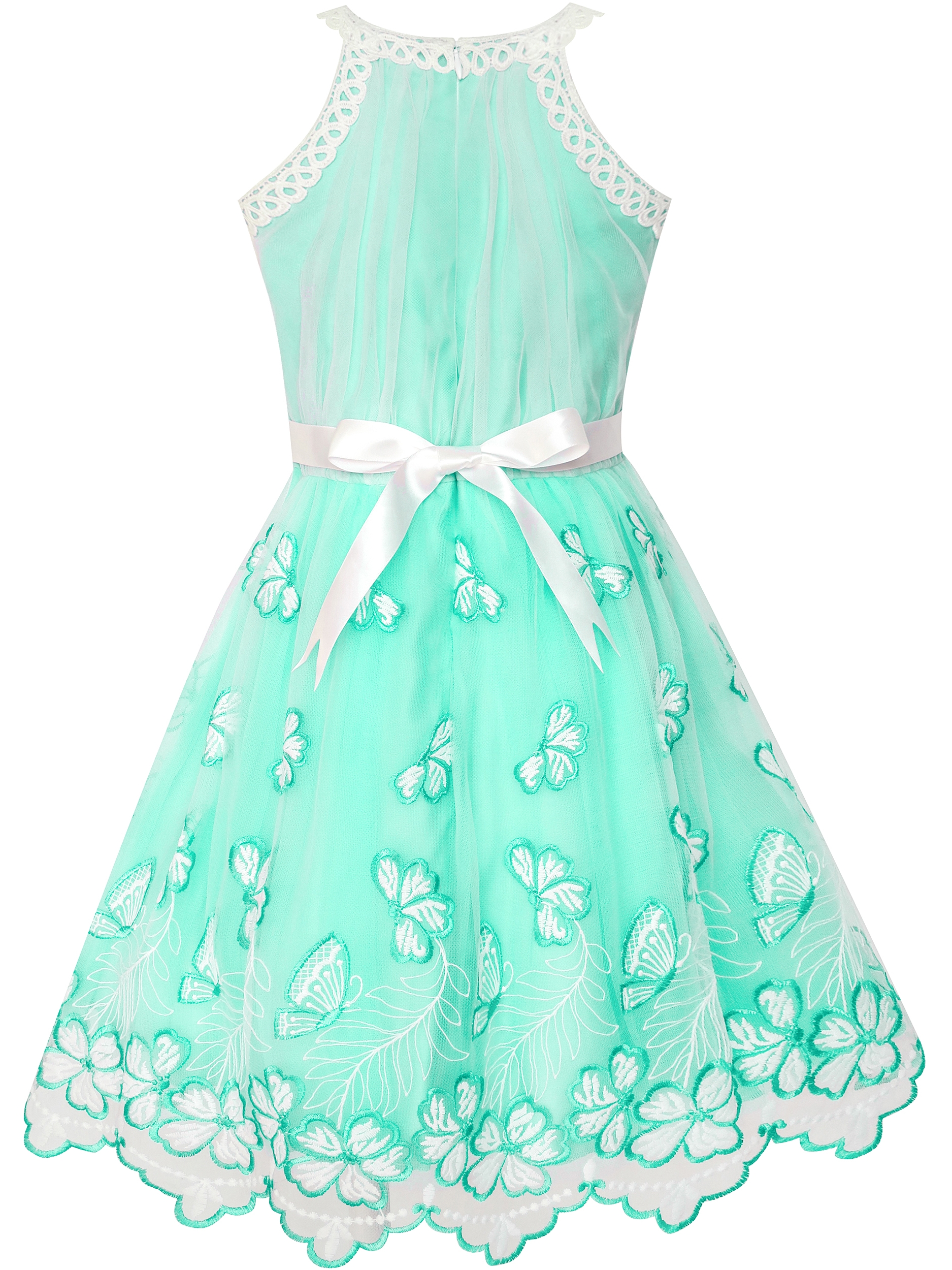Girls Dress Turquoise Butterfly Embroidered Halter Dress Party 5 - image 3 of 7