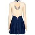 thumbnail image 4 of CHICTRY Womens Figure Ice Skating Dress Long Sleeve Gymnastics Leotard Shiny Rhinestone Sheer Mesh Dancewear Navy Blue S, 4 of 7