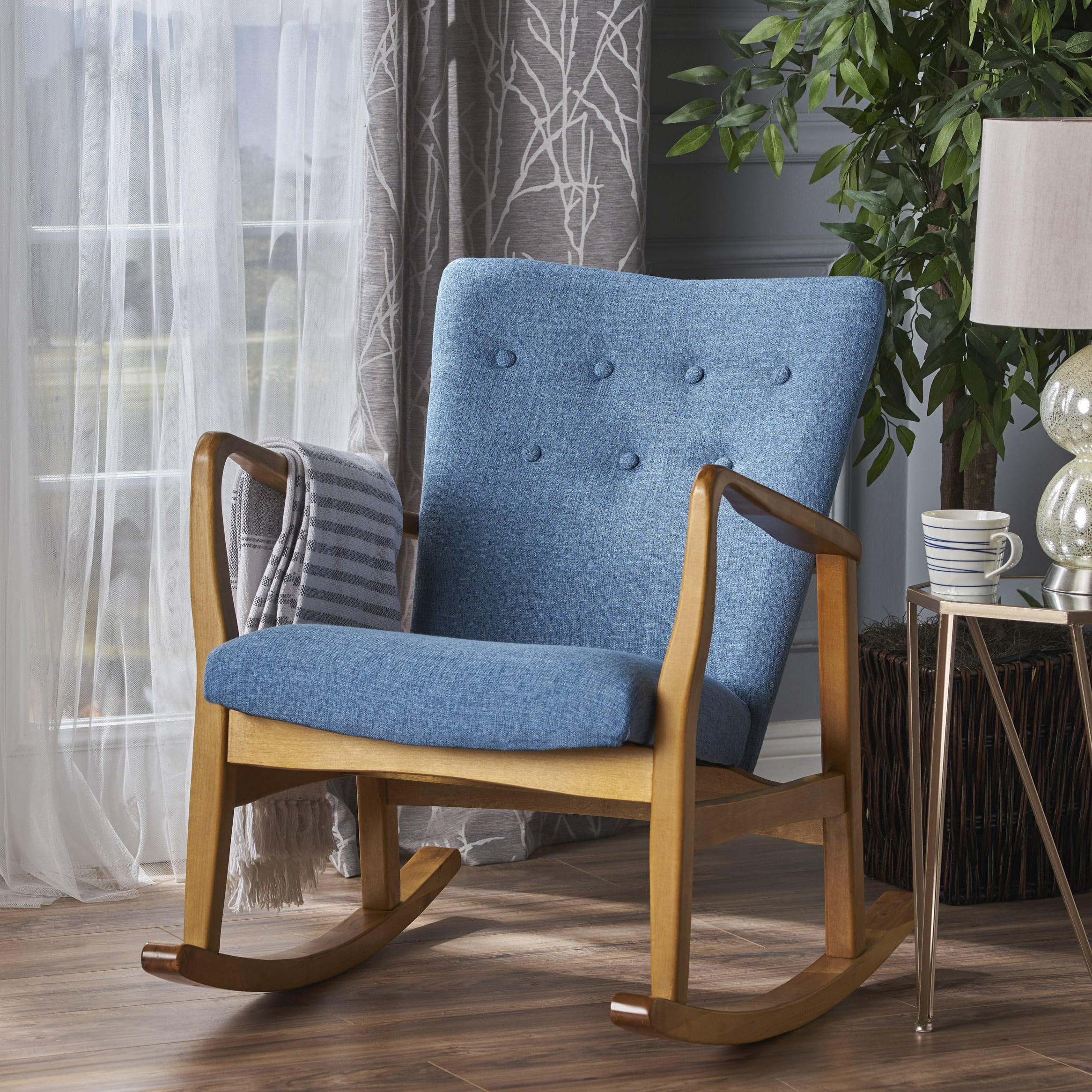 Christopher Knight Home Mid Century Fabric Rocking Chair Grey/Light Walnut Textile