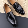 thumbnail image 2 of Loafers for Men Tassel New Style Shoe Men's Cowhide Handmade Sewing Casual Wedding Party Slip on Pointed Dress Shoes Man Black 8, 2 of 4